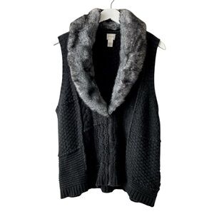 Chico's Black Sweater Vest with Faux Fur Trim Chico’s Size 4